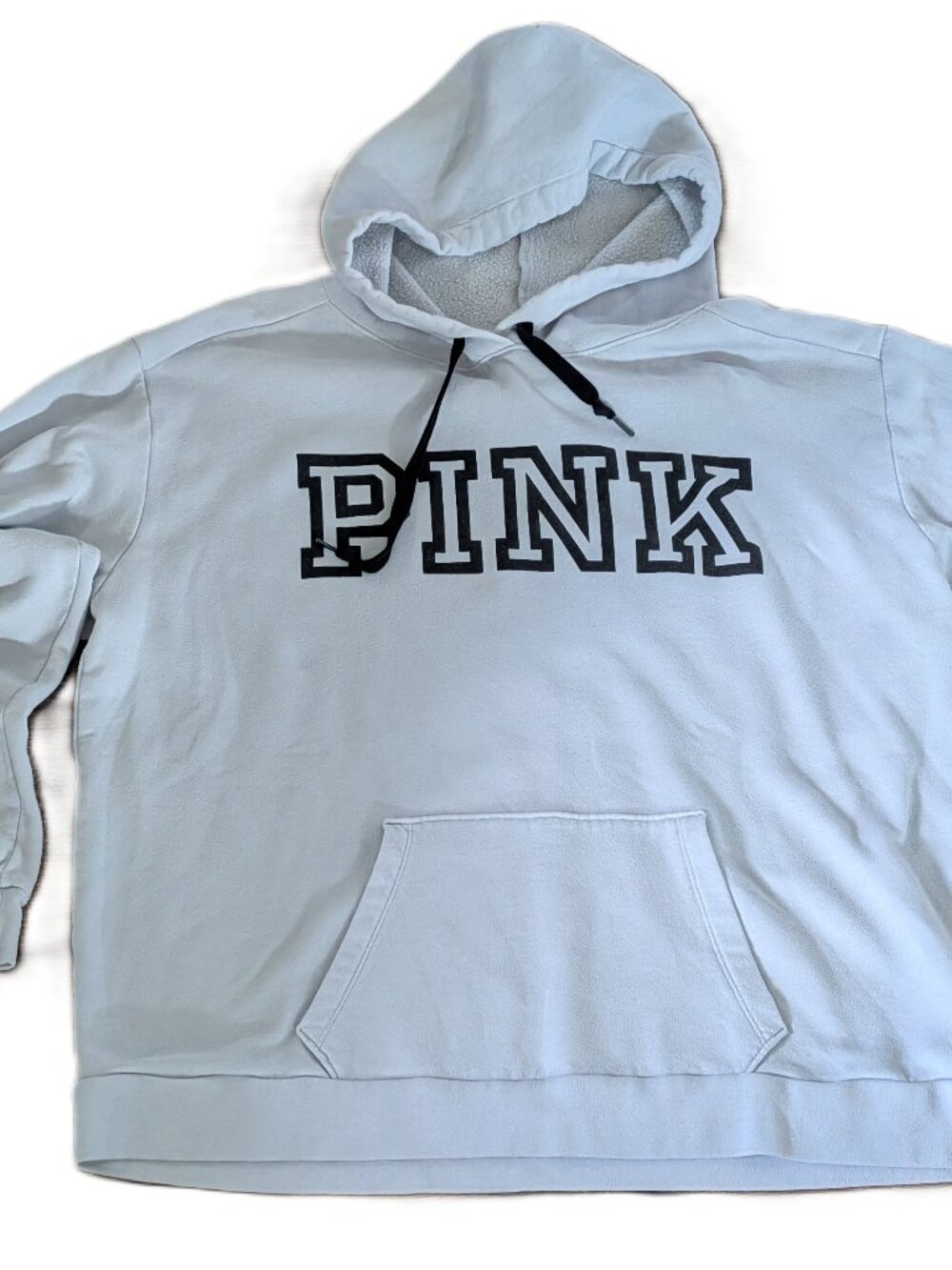 Victoria’s Secret PINK Hoodie Sweatshirt Sz XL Light Blue Gray Fleece Pullover